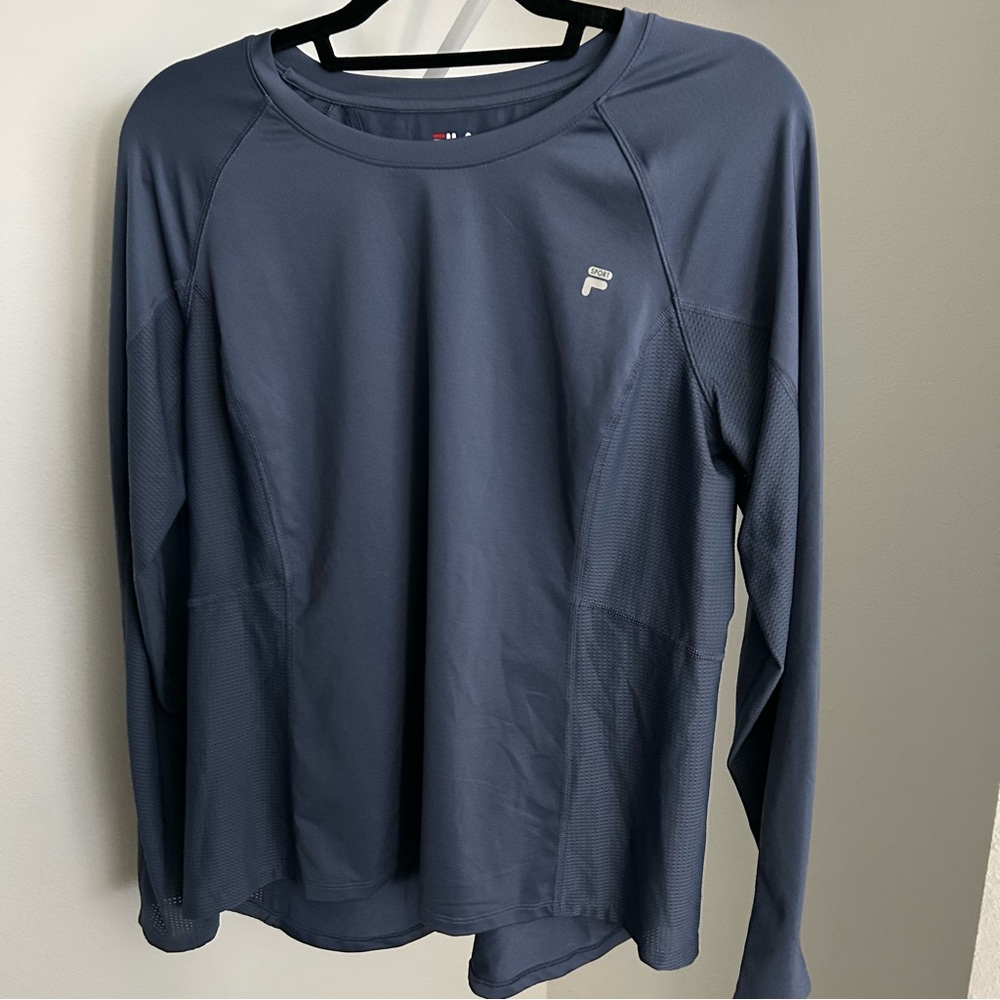 Fila Dark Blue Side Mesh Long Sleeve Sports Top